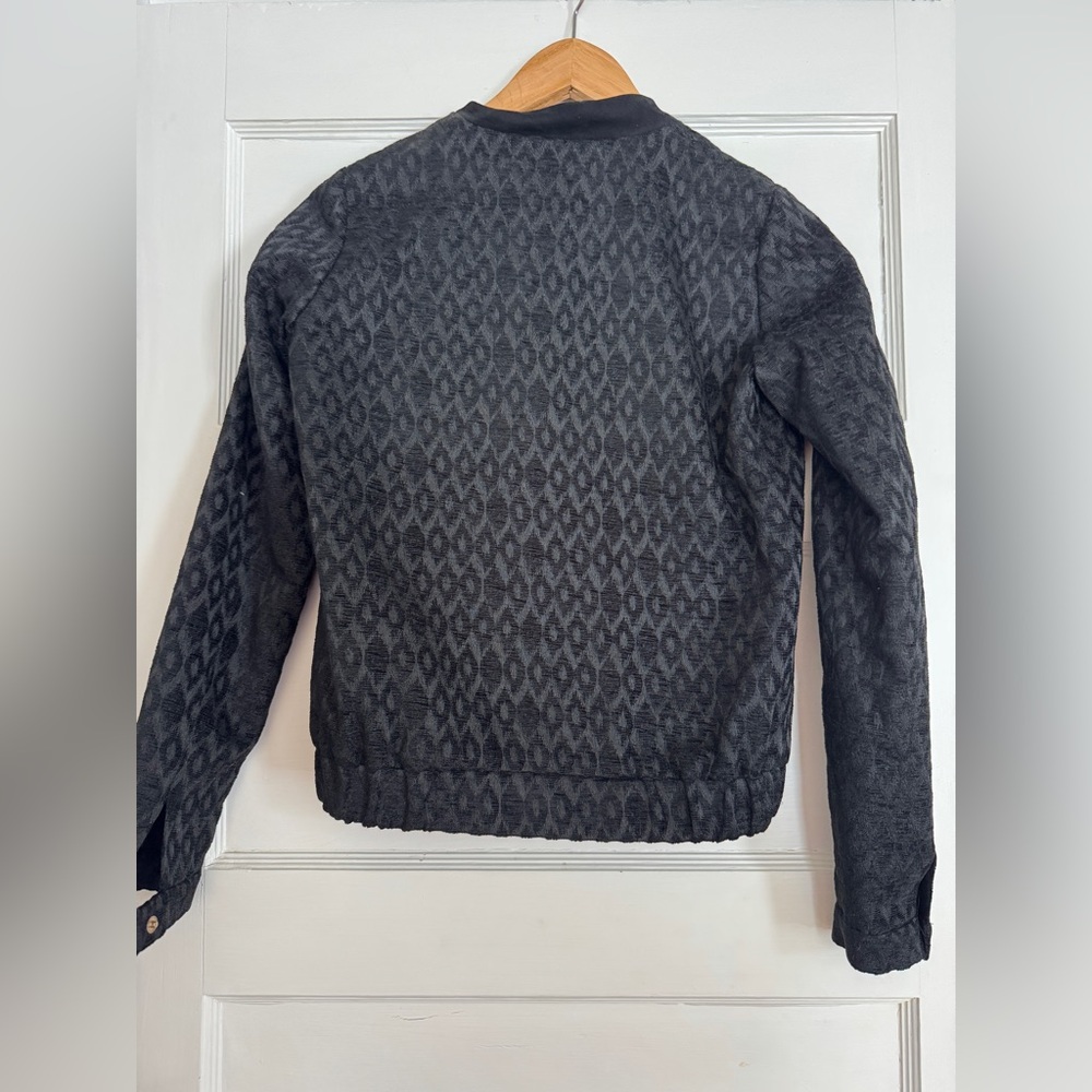 Sezane 34 Black Patterned Bomber Jacket Blazer - image 2